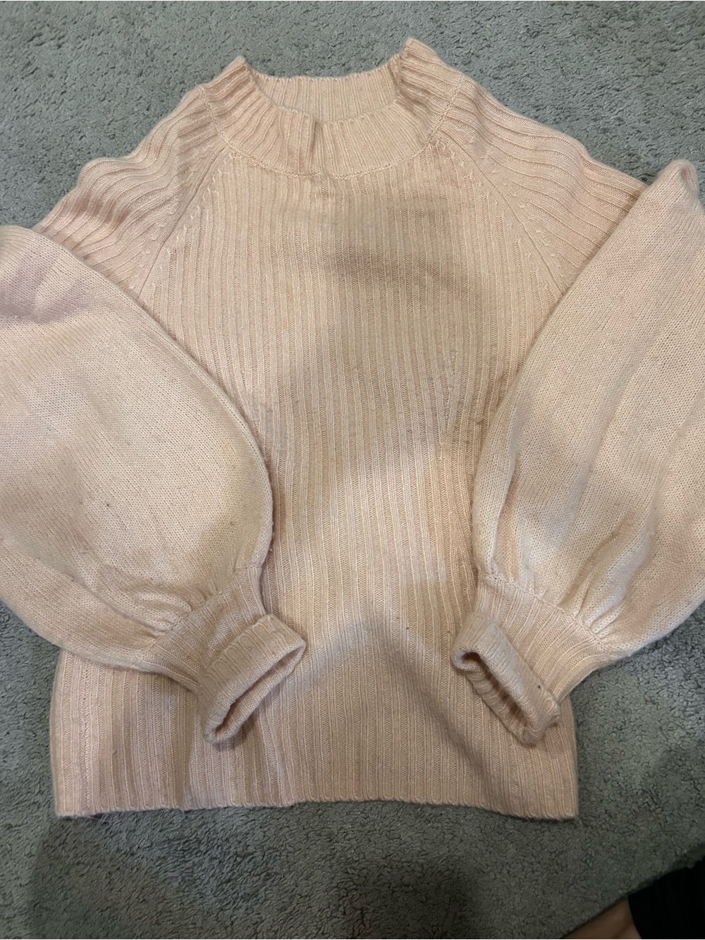 7 For All Mankind Light Pink Ribbed Balloon-Sleeve Sweater